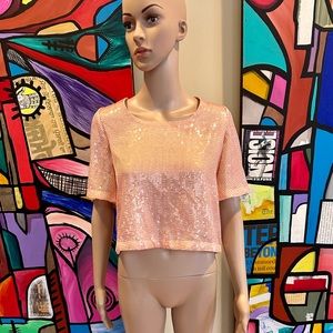 NWT Free People Night Fever ‘Peach Pearl’ pastel Sequin Blouse Top, M-$98